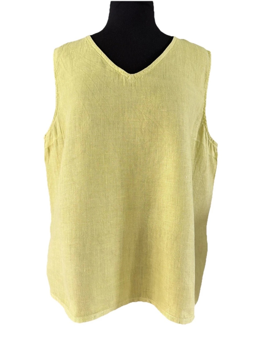 Match Point Linen V-Neck Sleeveless Top Lemongrass Yellow/Green Size L USA Made